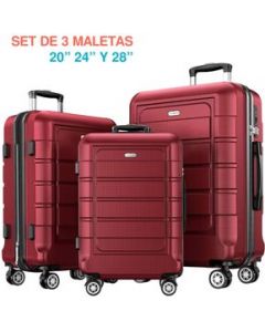 Set 3 Maletas 20,24,28in Rigida Rueda 360 Candado TSA ViajeROJO