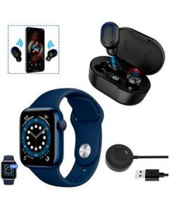 Reloj Inteligente Color Azul Mas Audifonos Inalámbricos A8s Bluetooth