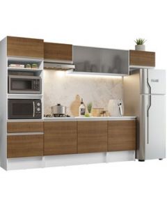 Cocina Integral Madesa Topazio 01 Cocina Completa 300cm - Blanco/Marrón - Blanco/Marrón