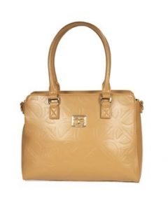 Bolsa Satchel Cloe para Mujer Monograma Troquelado Camel - MEDIANA