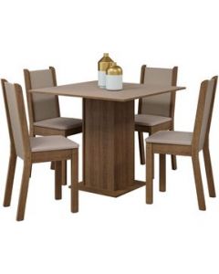 Juego de Comedor Mesa Tablero de Madera 4 Sillas Briana Madesa - Marrón/Beige