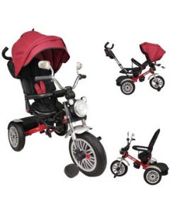 Triciclo para Niños 8en1 con Asiento Giratorio y Reclinable, sonido Rojo - Rojo