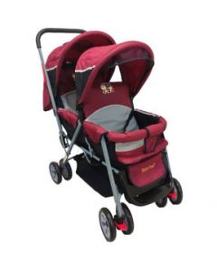 Carriola Doble para Bebe y Niño Gemelar Plegable 8 llantas - Rojo