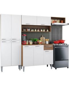 Cocina Integral Madesa Emilly Cocina Completa 229cm - Marrón/Blanco Armable - Marrón/Blanco