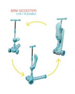 Mini Scooter 2 en 1 Plegable con Asiento Musica Luz y FrenoVERDE