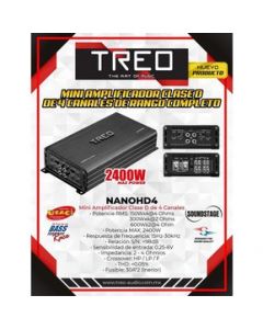 Mini Amplificador TREO Clase "D" NANOHD4 de 4 Canales 2400 W Max Power