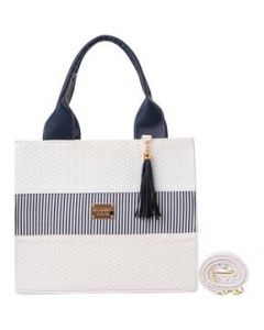 Bolsa Para Mujer Fana Malva Color Blanco / Marino Con Asas